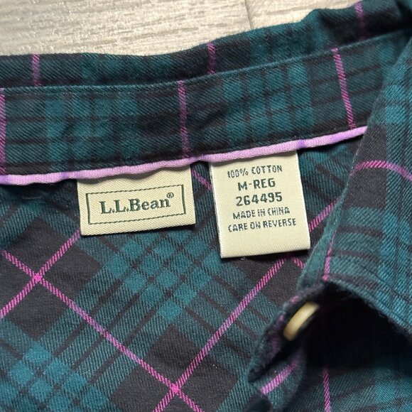 L.L. Bean Women's Lightweight Plaid Flannel Shirt - Teal/Pink - Picture 3 of 5